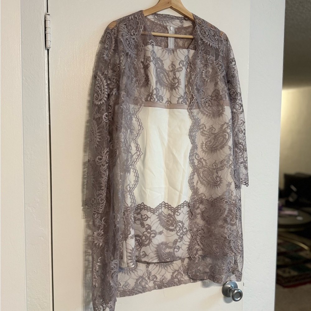 Handmade Lace Dress with Matching Sheer Jacket – Size 14/16